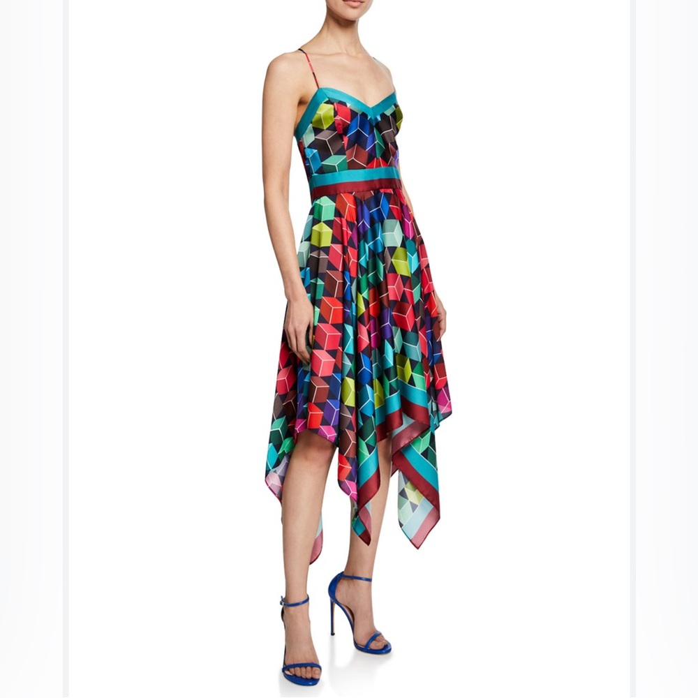 MILLY - Sweetheart Sleeveless Cube-Print Handkerchief Dress
